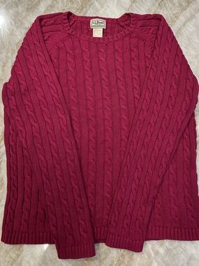L.L. Bean Double L Cotton Sweater Raspberry M Classic Crewneck